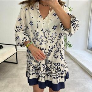 Zara Navy and White Floral Dress